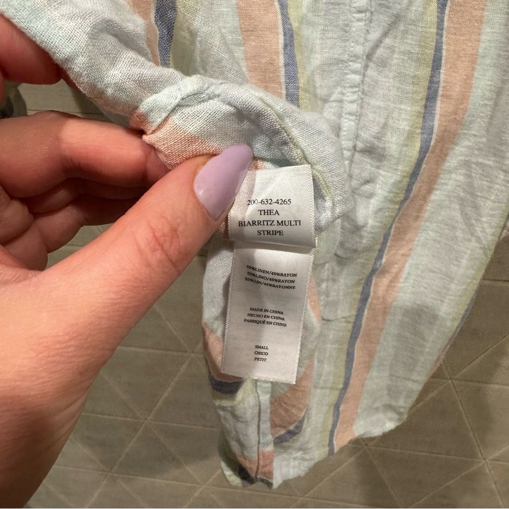 Rails Thea Biarritz Multi Stripe Linen Top S Euc - image 6